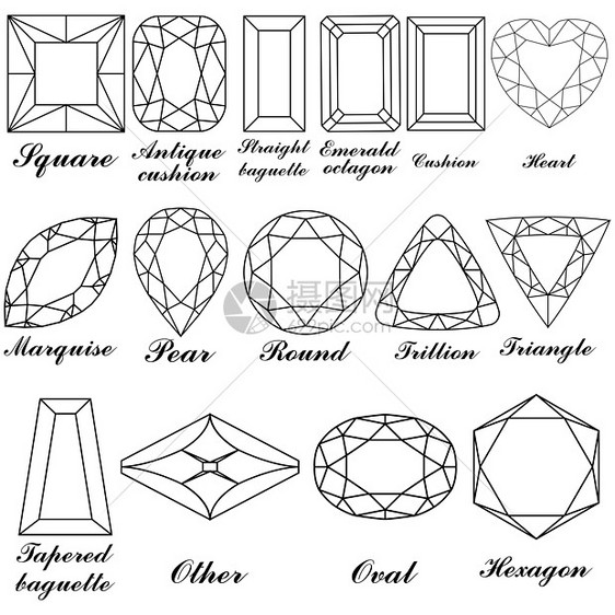 图形形状及其名称矢量奢华宝藏石头婚姻珠宝礼物钻石水晶订婚火花图片