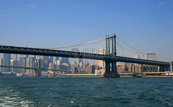 纽约市的天际蓝色旅行风景景观电缆城市高楼地标运输历史性图片