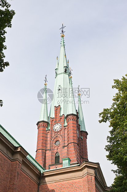 位于斯德哥尔摩中部的克拉拉基尔卡教堂日光天空宗教教会大教堂建筑图片