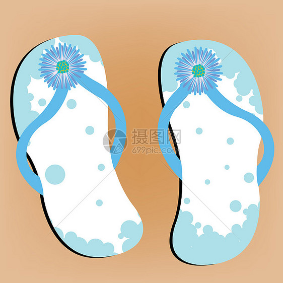 沙沙沙滩上的飞轮小册子指示牌传单蓝色白色邀请函凉鞋海滩打印人字图片