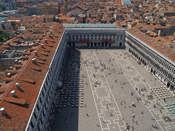 威尼斯市的空中观察历史正方形教会分数旅行建筑学鸽子广场城市宗教图片