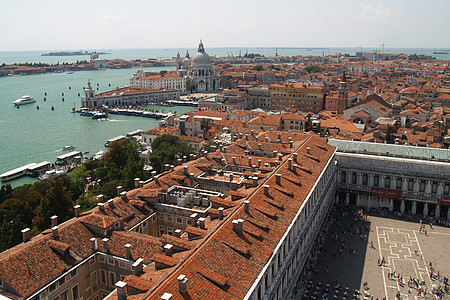 威尼斯市的空中观察分数城市教会历史正方形建筑学广场鸽子建筑大教堂图片