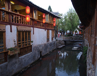中国利江场地土地游客人行道旅游农场溪流风景房子红色图片