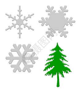 雪花和圣诞树插图艺术季节性下雪绿色薄片白色艺术品形状图片