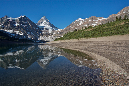 Assiniboine山 有反射的加拿大落基山脉首脑冰川高山公园图片