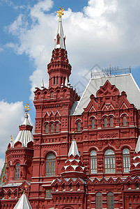 莫斯科红广场历史博物馆的建设莫斯科纪念馆历史树木博物馆天空蓝色艺术地标建筑学星星图片