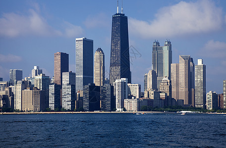 芝加哥市中心从湖边看到水平景观市中心建筑学摩天大楼风光建筑办公楼都市天际图片