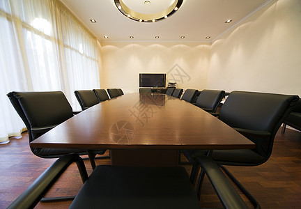 会议室讨论管理人员摆设公司推介会屏幕会议木头墙壁办公室图片