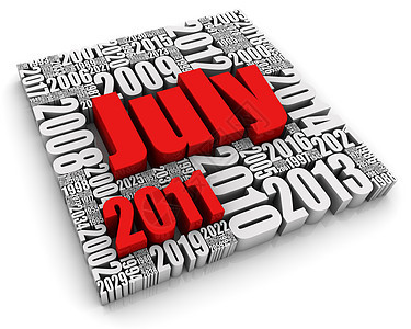 2011年7月日期一个字3d文字日历白色形状红色背景图片