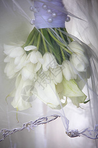 婚礼花束裙子新娘花店郁金香女士磁带婚姻面纱白色已婚图片
