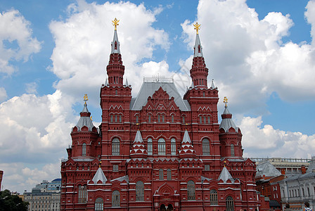 莫斯科红广场历史博物馆的建设莫斯科建筑天空星星尖顶艺术历史纪念馆双头树木尖塔图片