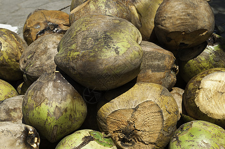 椰子牛奶棕色食物贫困绿色坚果热带异国棕榈情调背景图片
