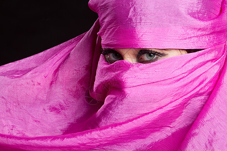 阿拉伯妇女女孩眼神围巾眼睛背景头巾粉色黑色图片