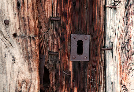 旧锁钥匙木头锁孔古董金属房子入口装饰品出口安全图片