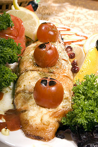 炸鱼海鲜餐厅油炸盘子香菜柠檬菜单营养沙拉美食图片