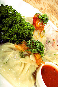 热亚洲菜盘子沙拉蔬菜奢华享受洋葱美食晚餐肉馅营养图片