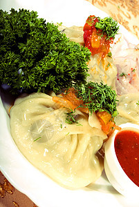 热亚洲菜洋葱享受香菜菜单国家烹饪沙拉餐厅肉馅晚餐图片
