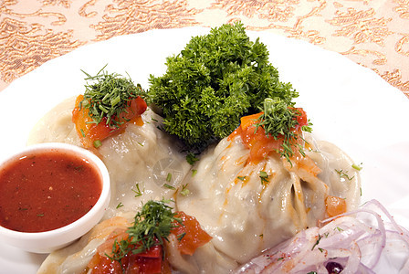 热亚洲菜洋葱享受菜单餐厅蔬菜国家肉馅沙拉烹饪奢华图片
