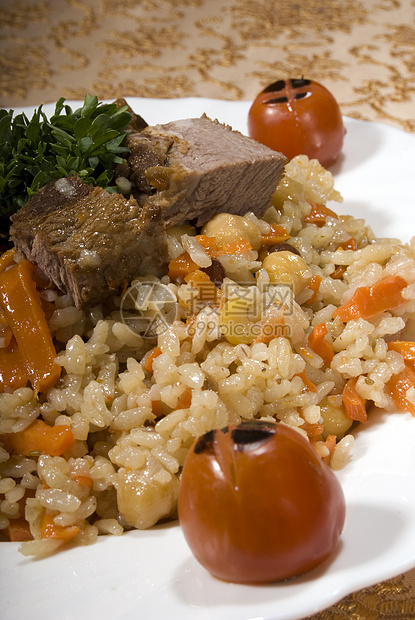 带肉的比拉法烹饪奢华餐厅猪肉羊肉菜单营养盘子享受抓饭图片