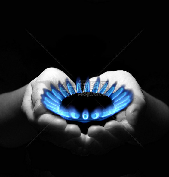 天然气气体加热蓝色滚刀烧伤甲烷燃烧椭圆形火炉火焰厨房图片