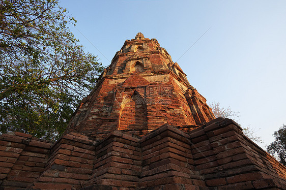 泰爱兰 阿尤塔亚 日落时城古寺庙的废墟旅游风景假期文化纪念碑寺庙天空蓝色游客建筑图片