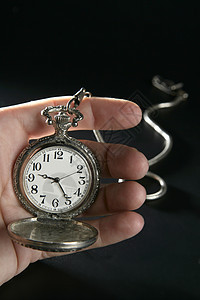 人类手上的旧银口袋钟表模拟玻璃小时传统数字男人生活古董金属宏观图片