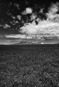 伊塔利 西西里 弗朗科丰特卡塔尼亚省 农村 叶子能源涡轮机生态技术机械电机爬坡活力黑白发电机金属天空图片