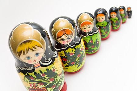 白色背景的俄罗斯马特约什卡娃娃头巾娃娃纪念品宝贝女性玩具收藏木头女孩家庭图片