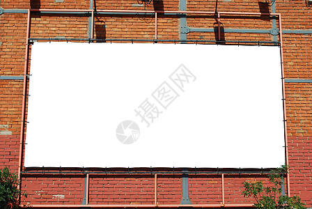 砖楼上的空白广告牌路标广告展示建筑账单白色横幅商业宣传晋升图片