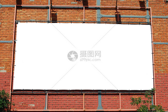 砖楼上的空白广告牌路标广告展示建筑账单白色横幅商业宣传晋升图片