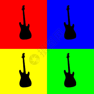 吉他语红色插图绿色黄色吉他蓝色正方形音乐背景图片