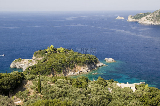科孚希腊蓝色旅游异国旅行国家风景目的地阳光情调支撑图片