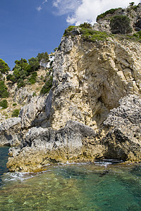 科孚希腊风景娱乐天空绿色目的地支撑旅行蓝色假期岩石图片