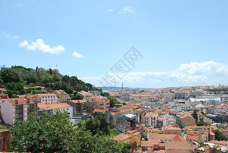 葡萄牙里斯本市风景首都绿色场景蓝色房子旅游住宅天空植物建筑学图片