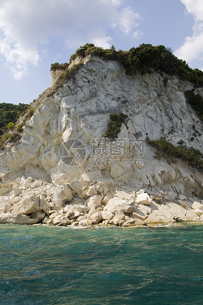 希腊旅游阳光风景天空绿色蓝色支撑目的地岩石场景图片