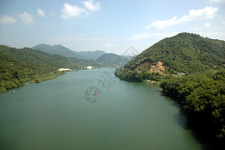 中国江中国河场地农村绿色丘陵树木池塘农业村庄农场种植园图片