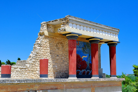 Knossos Crete的考古遗址考古学神话古董废墟寺庙游客历史文明历史性柱子图片