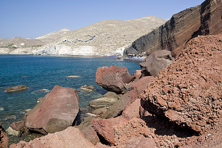 圣托里尼希腊岩石景观假期火山口太阳目的地文化旅行天空场景图片