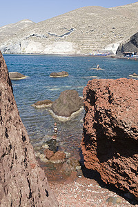 圣托里尼希腊情调蓝色海岸线场景岩石天空火山目的地避暑胜地太阳图片