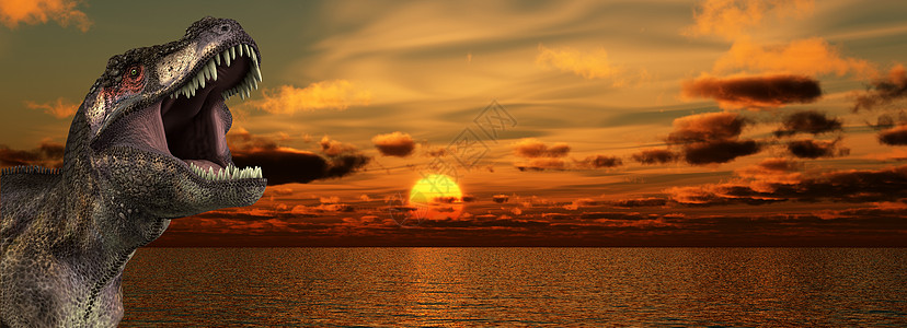 雷克斯太阳升起侏罗纪时代日落天空爬虫日出捕食者恐龙海洋海浪图片
