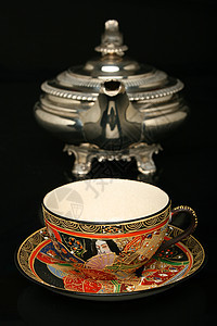 银茶壶和古董中国茶杯陶瓷杯子文化餐具茶壶图片
