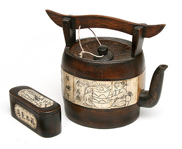 古董中国茶壶竹和象牙图片