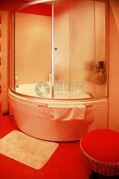 现代红色洗手间照明技术员建筑师洗澡灵魂盆地房子浴室建设者植物图片