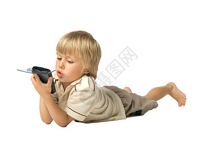 带PDA的男孩电子产品后代学习快乐爱好闲暇口袋幼儿园智力孩子图片