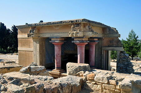 Knossos Crete的考古遗址建筑学历史性游客古董神话柱子寺庙废墟文明考古学图片