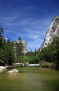 Yosemite河谷的景象反映在镜中湖图片