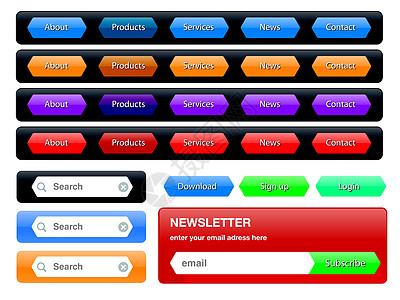 导航菜单 窗体和按钮集水平纽扣网站插图电子邮件链接网络界面互联网网页图片