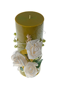 盛大的绿色蜡烛和花朵装饰芳香磁带粉色疗法褐色裂片香气白色礼物庆典图片