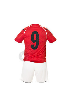 9号足球衬衫9竞技运动数字运动服红色团队白色短裤足球服恤衫图片