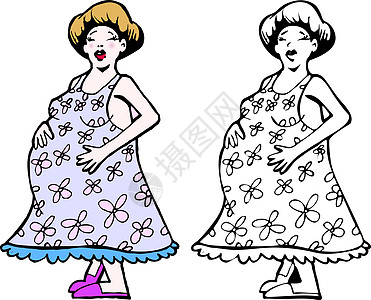 孕妇剪贴怀孕女士白色裙子卡通片婴儿圆形染色母亲图片
